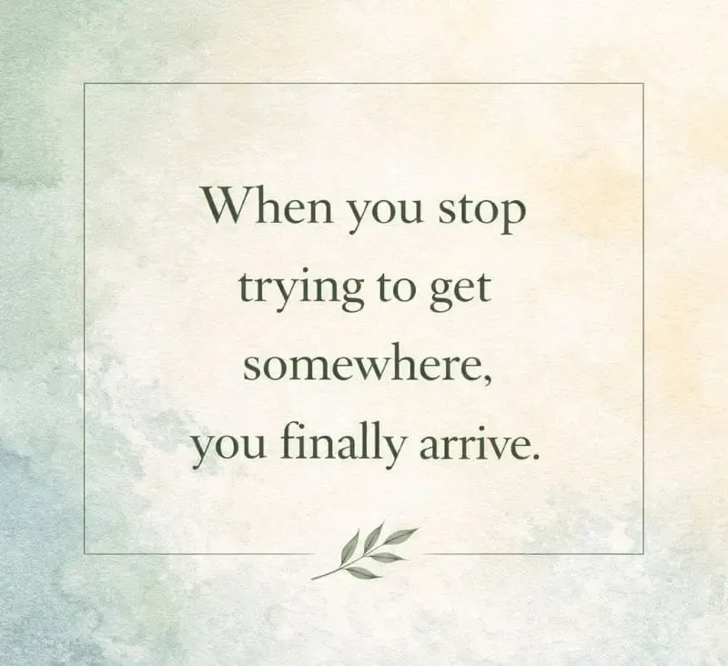 The quote image "When you stop trying to get somewhere, you finally arrive" to remind us to permit ourself to be in the present moment.  