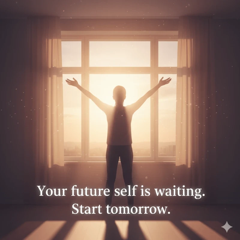 Image of the person standing in front of the window facing the sunlight to show that the future is waiting and get ready to start.