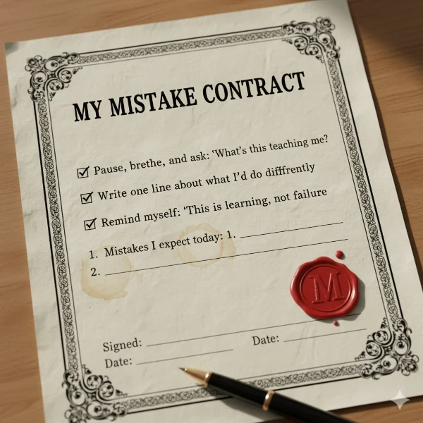 The image of the "My mistake contract" to show how we can expect the mistake and how to react positively to those without losing our mind. 