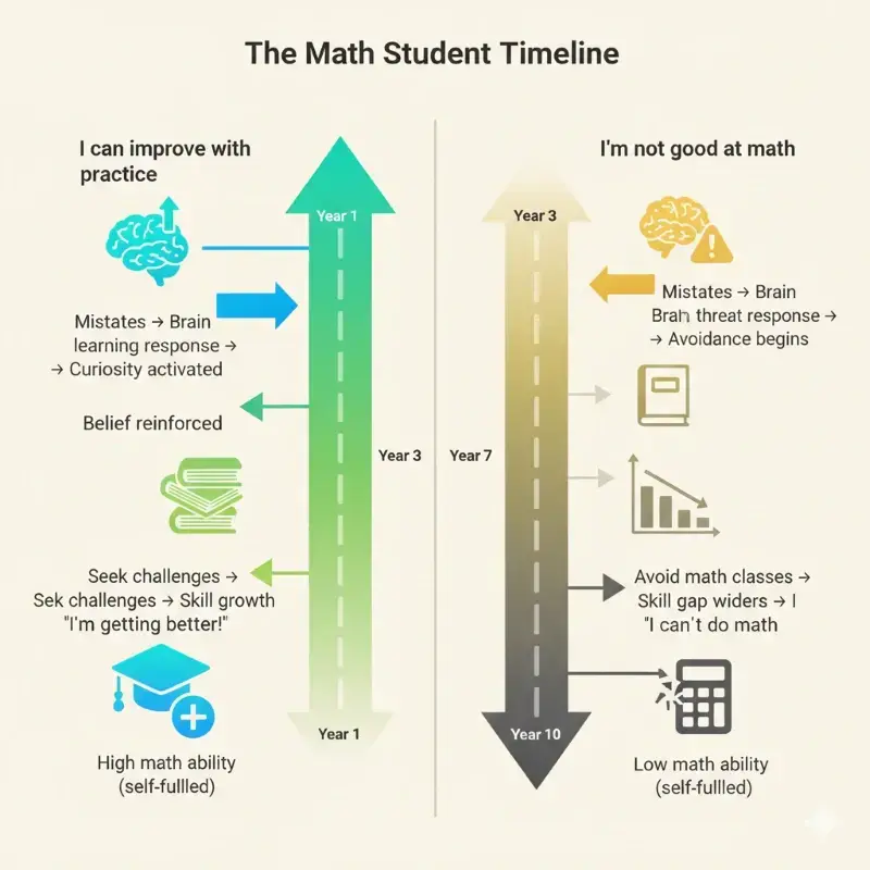 The diagram of the timeline of the math student to show how belifs become the reality in time.
