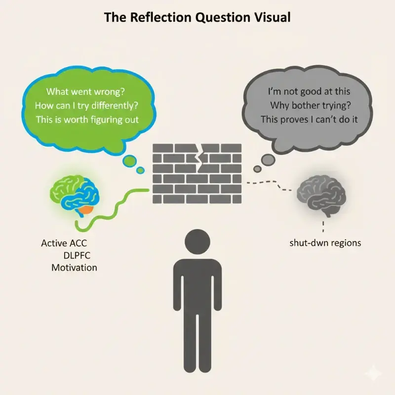 The visual reflection diagram to show how fixed and growth mindset  process the mistakes. 
