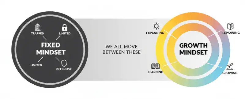 Diagram of fixed and growth mindset to show how we move between these two minsets. 