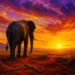 An AI image of an elephant tied with thin rope around a wooden pole. The elephant is looking at the beautiful sunrise to show the potentiality to breakfree.
