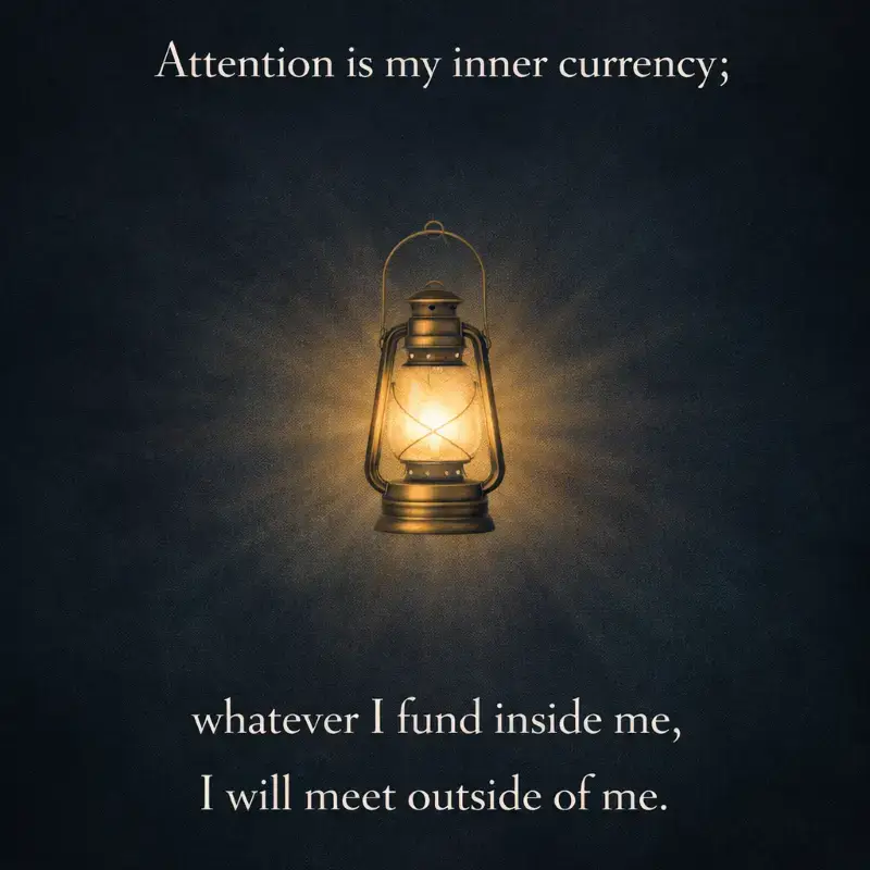 "Attention is my inner currency, whatever I fund inside me, I will meet outside of me."